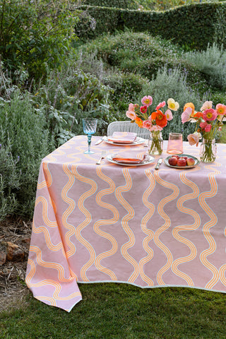 Blush + neon orange Spaghetti linen tablecloth
