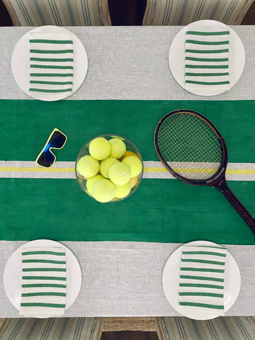 Green + yellow Tennis stripe linen tablecloth (Limited edition)