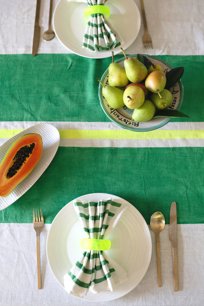 Green + yellow Tennis stripe linen tablecloth