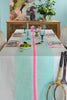 Aqua + highlighter pink Tennis stripe linen tablecloth