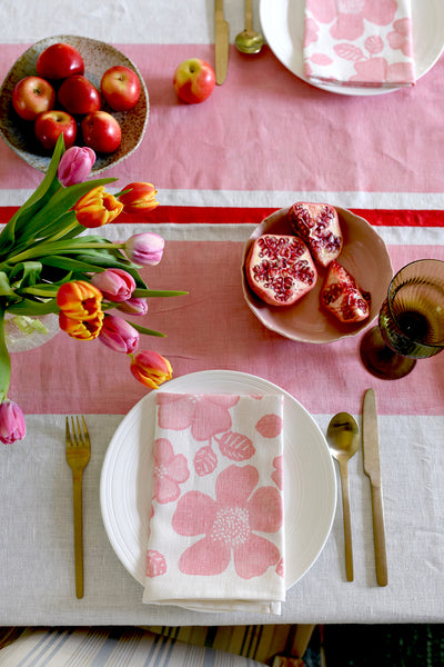 Pink + red Tennis stripe linen tablecloth
