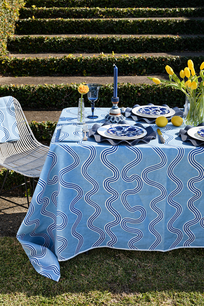 Blue + navy Spaghetti linen tablecloth