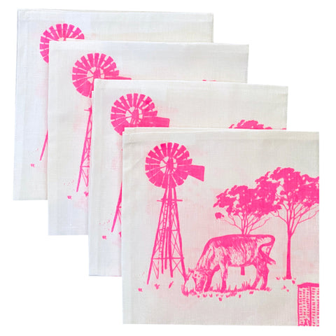 Highlighter pink Bush and the Big smoke linen napkins (set of 4)