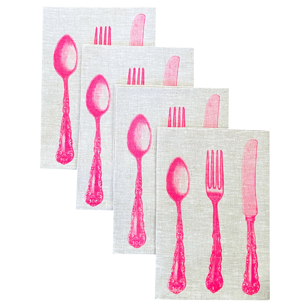 Neon pink Cutlery linen napkins (set of 4)