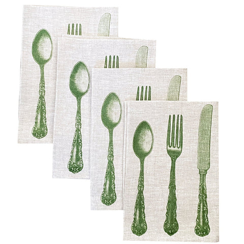 Olive green Cutlery linen napkins (set of 4)