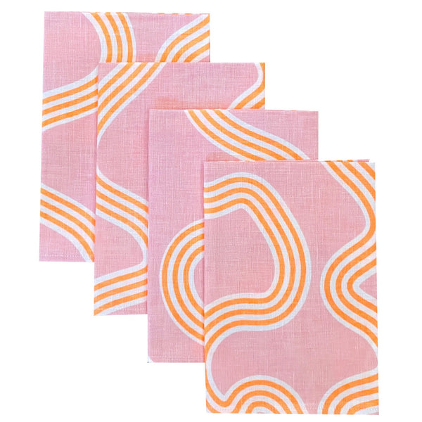 Blush + neon orange Spaghetti linen napkins (set of 4)