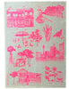 Highlighter pink Bush and the Big smoke linen tea towel (Natural and off-white)