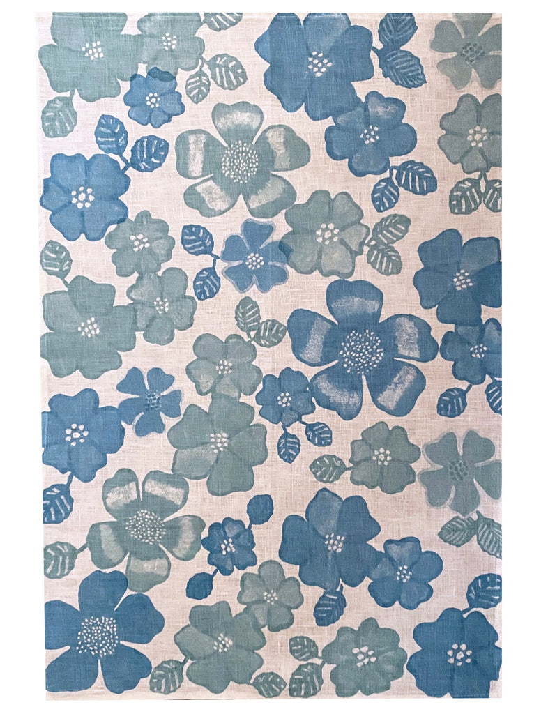 Blue + duck-egg Daisy linen tea towel (Natural and off-white)
