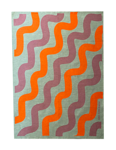 Pink + neon orange Stove pipe linen tea towel (Natural and off-white)