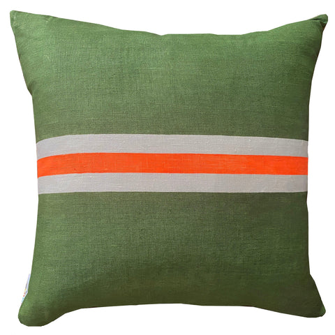 Tennis stripe cushion - live + neon orange 50cm