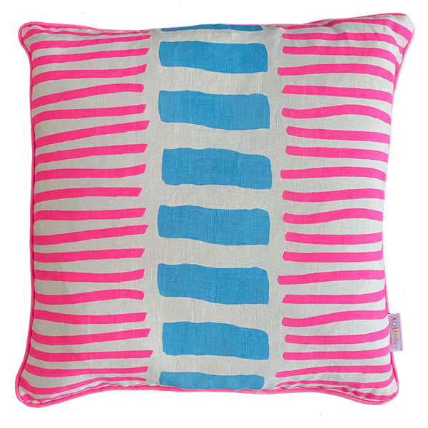 Turkish stripe cushion highlighter pink + pale blue 50cm
