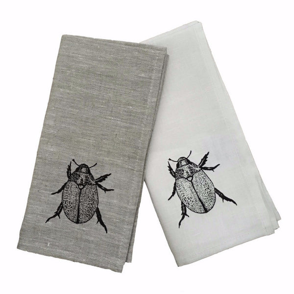 Black Christmas beetle linen napkins (set of 4)