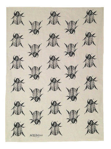 Black Christmas Beetle linen tea towel (Natural and off-white)