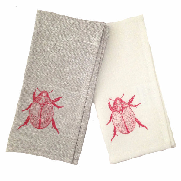 Red Christmas beetle linen napkins (set of 4)