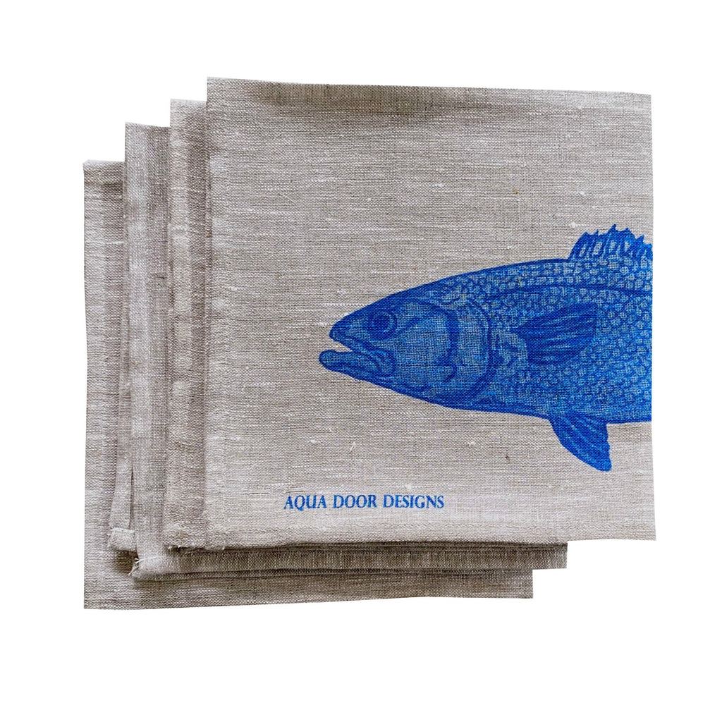 Cobalt Fish linen napkins (set of 4)