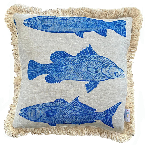Cobalt Fish linen cushion