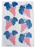 Denim + pink Grapes linen tea towel (Natural and off-white)