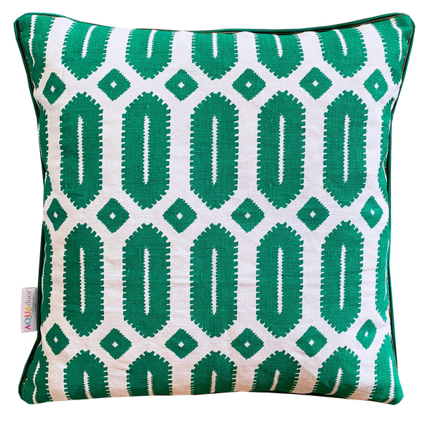Green hexagon linen cushion