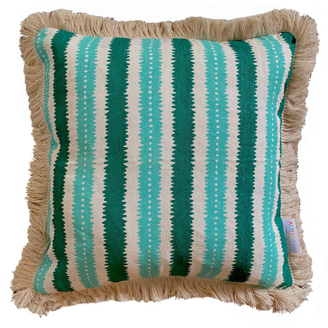 Green Stripe linen cushion