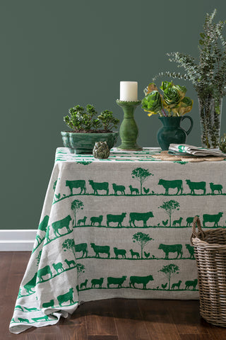 Green Paddock linen tablecloth