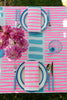 Highlighter pink + pale blue Turkish stripe linen tablecloth