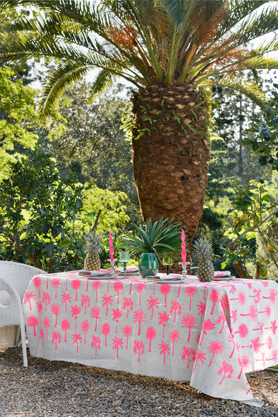 Neon pink Palms linen tablecloth