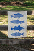 Cobalt Fish linen tea towel (Natural and off-white)