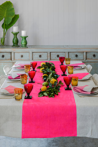 Neon pink Colourblock linen tablecloth