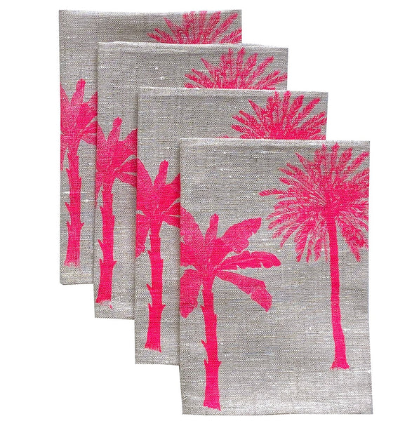 Neon pink Palms linen napkins (set of 4)