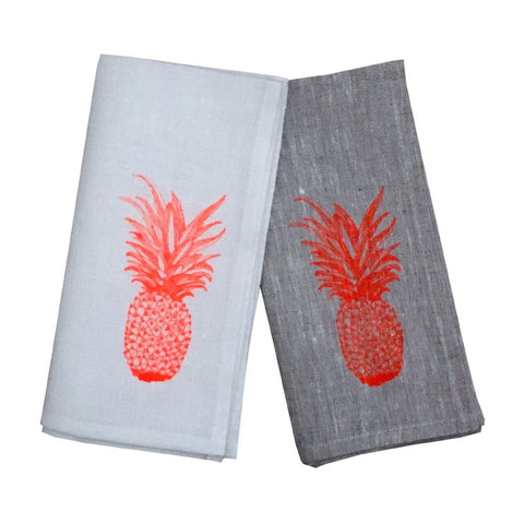 Neon orange pineapple linen napkins (set of 4)