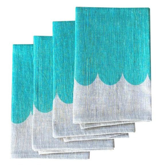 Aqua Scallop linen napkins (set of 4)