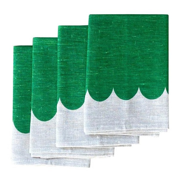 Green Scallop linen napkins (set of 4)