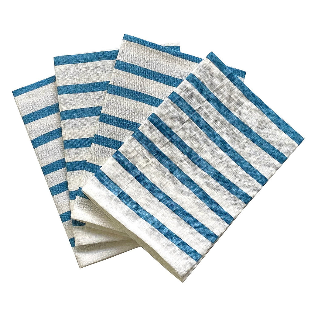 Chambray blue Turkish stripe linen napkins (set of 4)