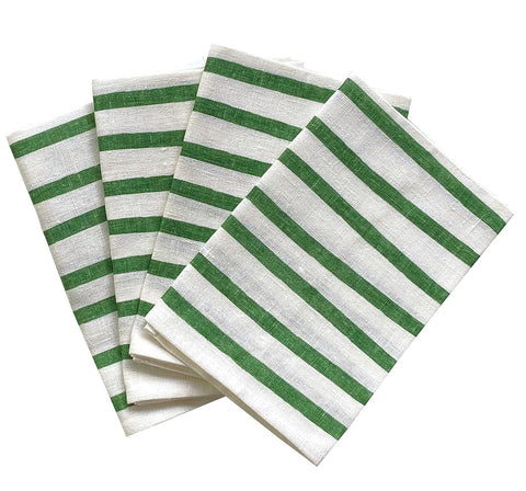 Green Turkish stripe linen napkins (set of 4)