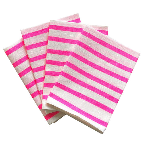 Highlighter pink Turkish stripe linen napkins (set of 4)