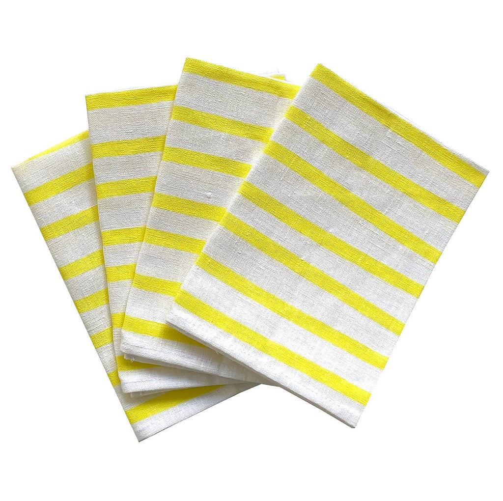Sulfur yellow Turkish stripe linen napkins (set of 4)
